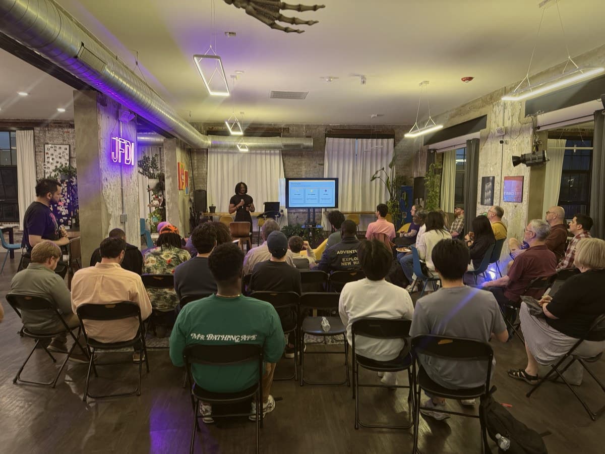 Wide view of the audience during a Cursor Meetup Philadelphia talk
